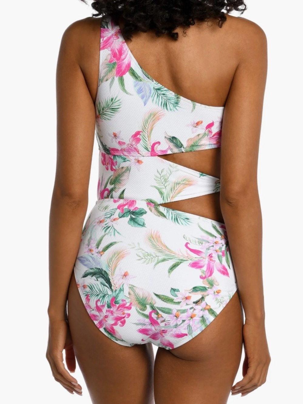 La Blanca One Piece Swimsuit Tropical Floral One-Shoulder Cut-Out Lined Size 4 - Picture 2 of 7